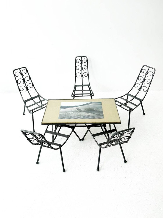 Image 1 of Table de bistrot avec pied en fonte & plateau en verre