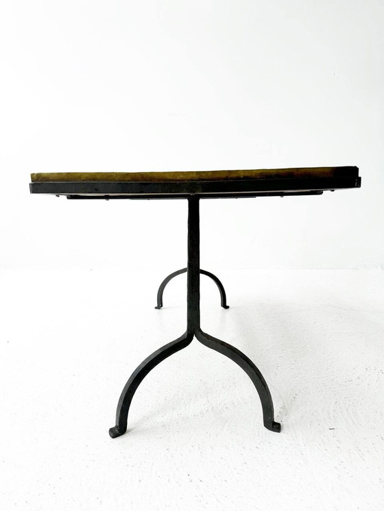 Image 1 of Side table with cast iron base & glass top