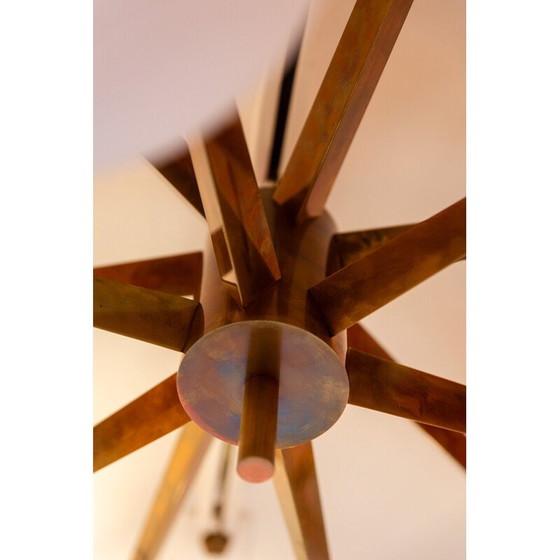 Image 1 of Vintage chandelier in brass and opaline glass, Italy