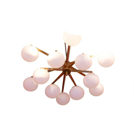 Image 1 of Vintage chandelier in brass and opaline glass, Italy