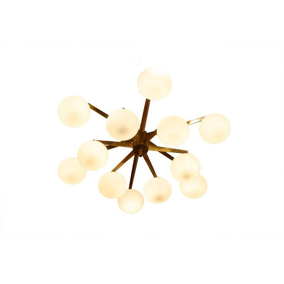 Image 1 of Vintage chandelier in brass and opaline glass, Italy