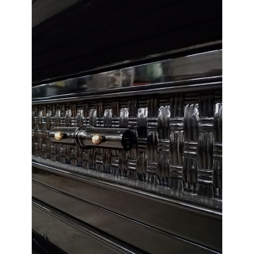 Vintage bamboo and black lacquered rattan sideboard, Italy 1970