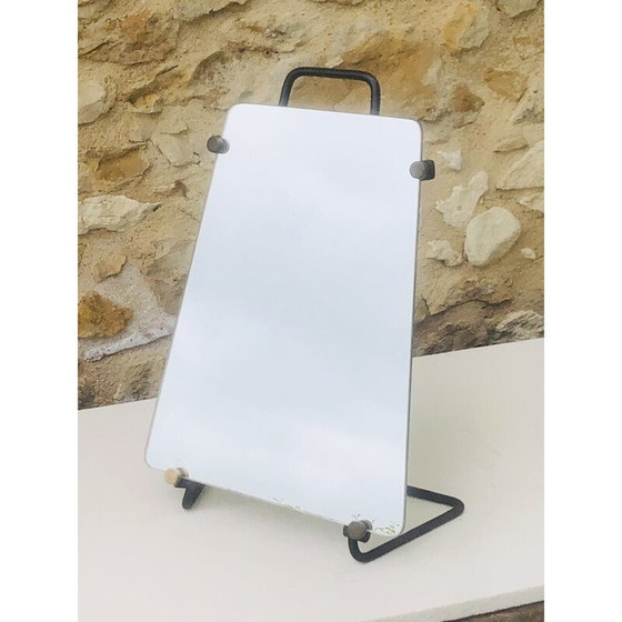 Image 1 of Vintage table mirror with metal base in the shape of a trapezium, 1950