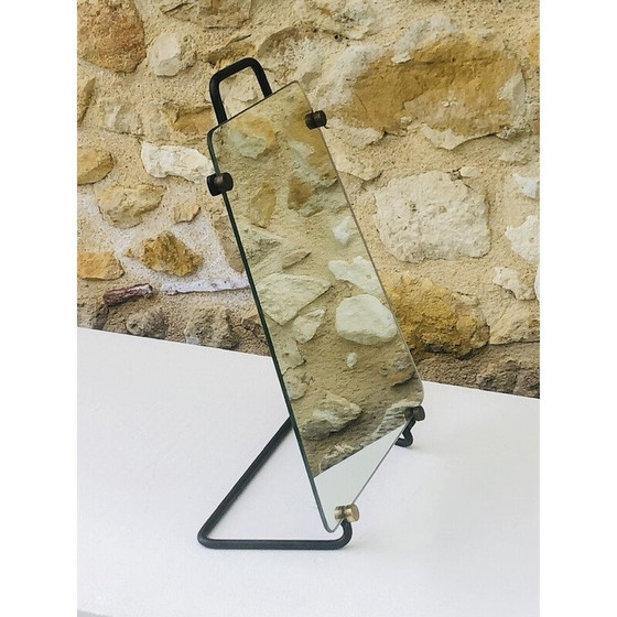 Image 1 of Vintage table mirror with metal base in the shape of a trapezium, 1950
