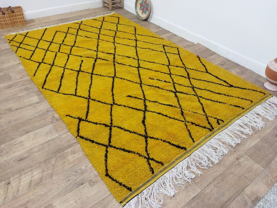 Image 1 of Moroccan Crafted Yellow Wool Carpet - Tapis Berbère Marocain Moutarde Artisanal En Laine