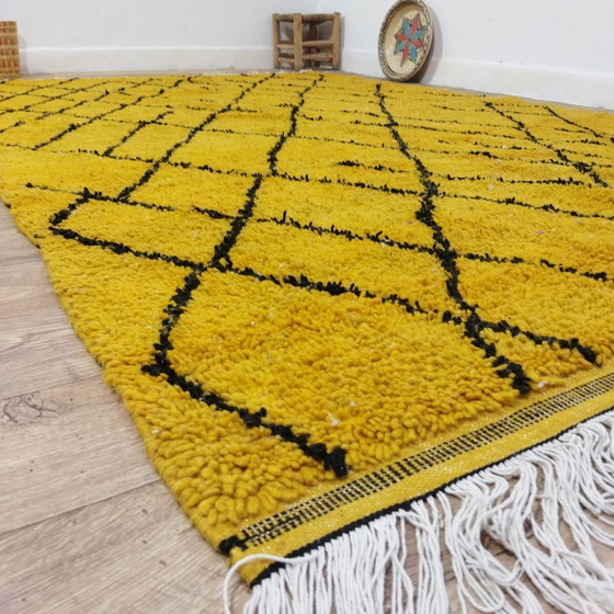 Image 1 of Moroccan Crafted Yellow Wool Carpet - Tapis Berbère Marocain Moutarde Artisanal En Laine