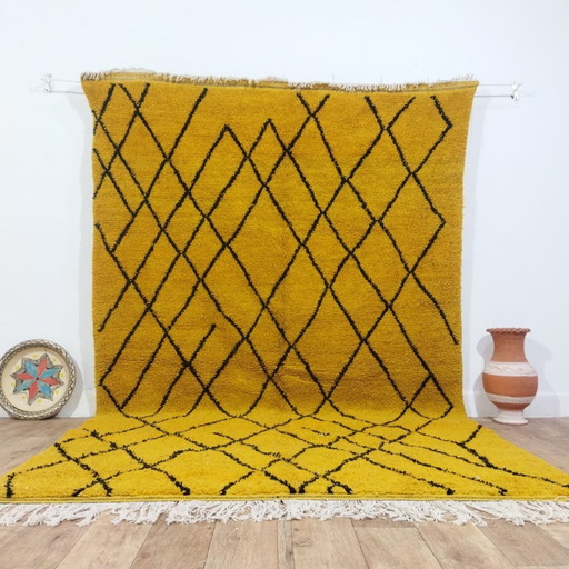 Moroccan Crafted Yellow Wool Carpet - Tapis Berbère Marocain Moutarde Artisanal En Laine