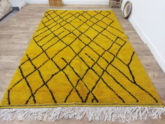 Image 1 of Moroccan Crafted Yellow Wool Carpet - Tapis Berbère Marocain Moutarde Artisanal En Laine