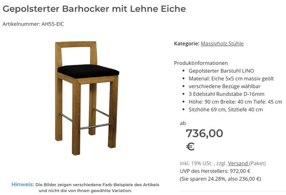 Image 1 of 5x Bar Stool in Massive Wood by Göhring