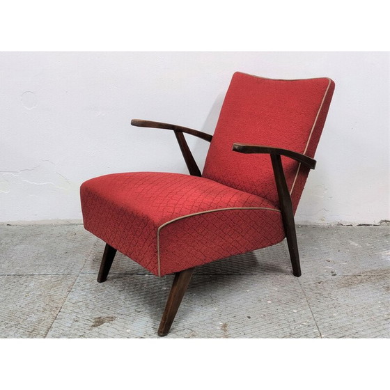 Image 1 of Vintage armchair in red by Halabala, Czechoslovakia 1950s