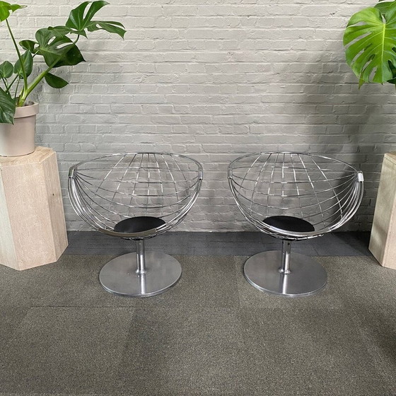 Image 1 of Pair of vintage atomic ball chairs in aluminum and fabric by Rudi Verelst for Novalux, Belgium 1974