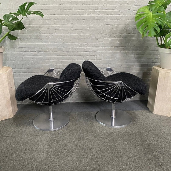 Image 1 of Pair of vintage atomic ball chairs in aluminum and fabric by Rudi Verelst for Novalux, Belgium 1974