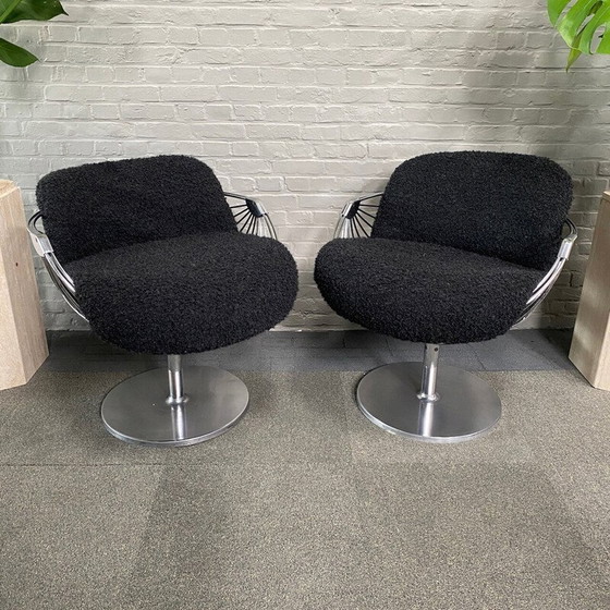 Image 1 of Pair of vintage atomic ball chairs in aluminum and fabric by Rudi Verelst for Novalux, Belgium 1974
