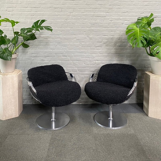 Image 1 of Pair of vintage atomic ball chairs in aluminum and fabric by Rudi Verelst for Novalux, Belgium 1974