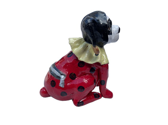 Image 1 of Ceramic art dog in clown costume