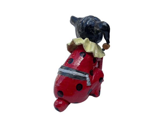 Image 1 of Ceramic art dog in clown costume