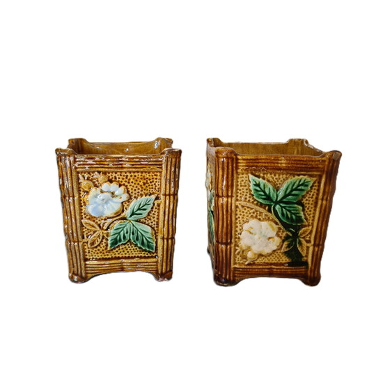 Image 1 of French Art Nouveau square flower pots, late 19th century