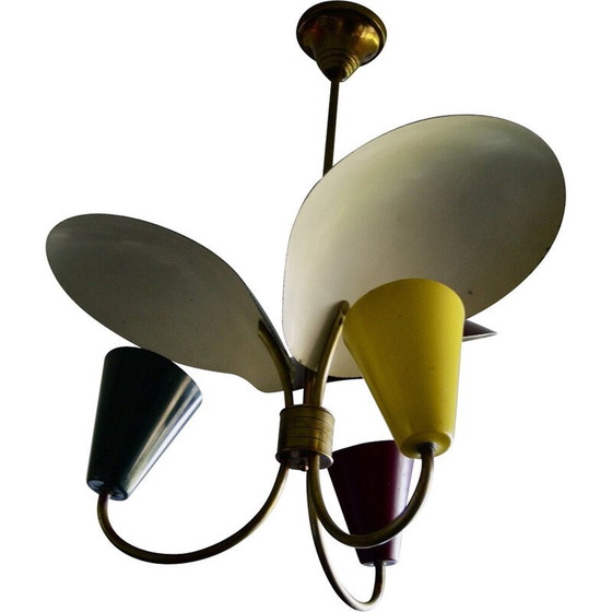 Image 1 of Lampadario tricolore vintage in lamiera laccata, 1950