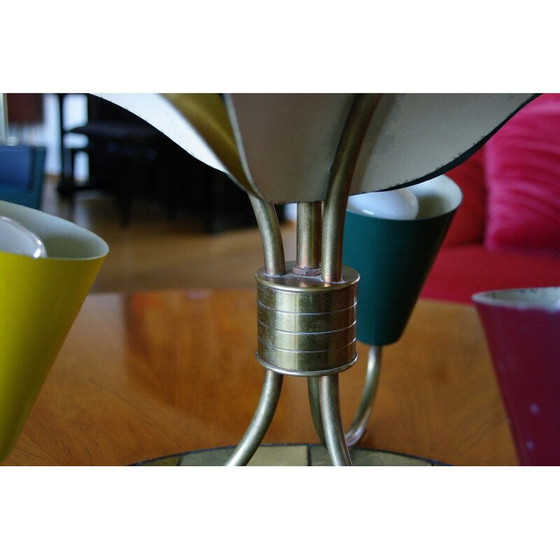 Image 1 of Lampadario tricolore vintage in lamiera laccata, 1950