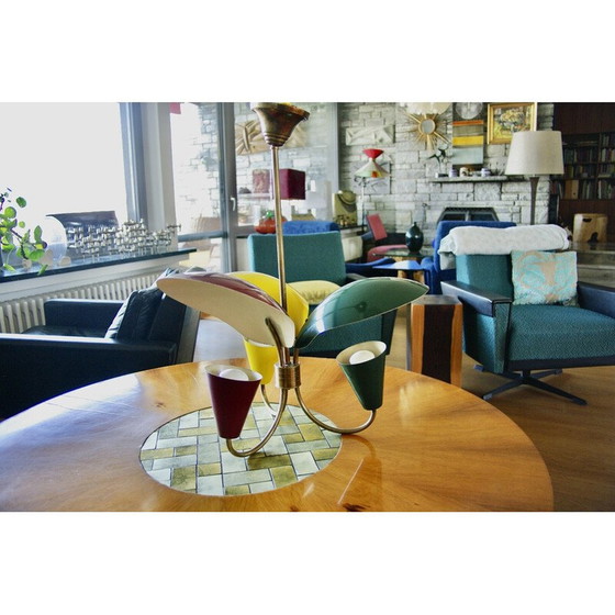 Image 1 of Lampadario tricolore vintage in lamiera laccata, 1950