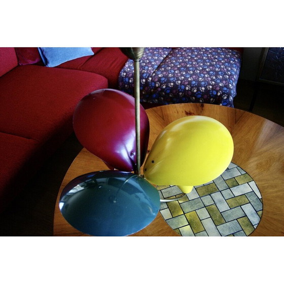 Image 1 of Lampadario tricolore vintage in lamiera laccata, 1950