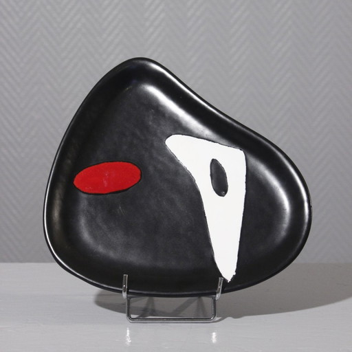 Peter & Denise Orlando - Freeform Platter 1950S Satin Black Enamel Abstract Design