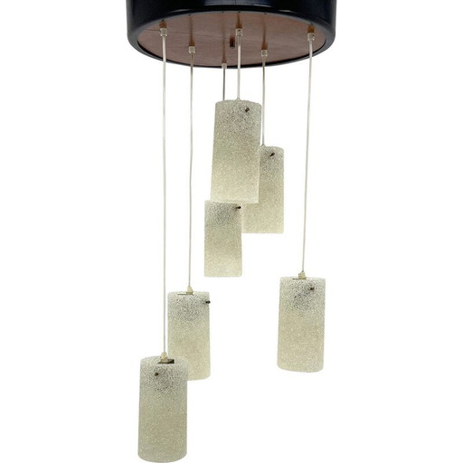 Mid-century cascade wood and crushed plastic pendant lamp, 1970s