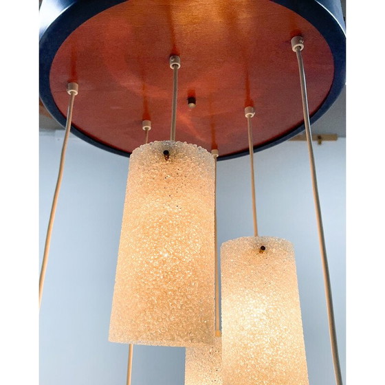 Image 1 of Mid-century cascade wood and crushed plastic pendant lamp, 1970s