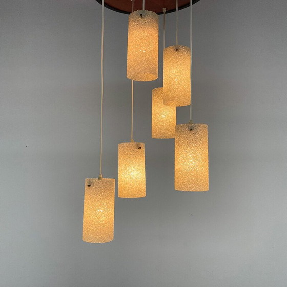 Image 1 of Mid-century cascade wood and crushed plastic pendant lamp, 1970s