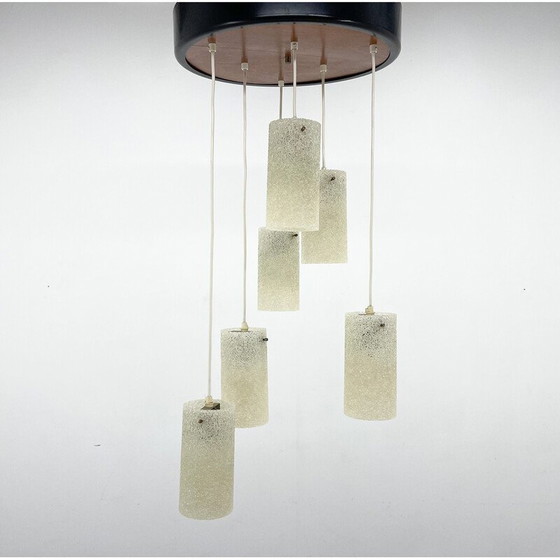 Image 1 of Mid-century cascade wood and crushed plastic pendant lamp, 1970s