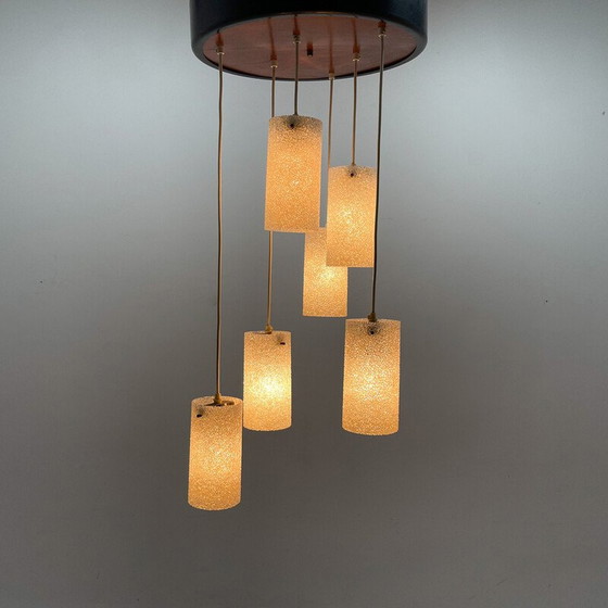 Image 1 of Mid-century cascade wood and crushed plastic pendant lamp, 1970s