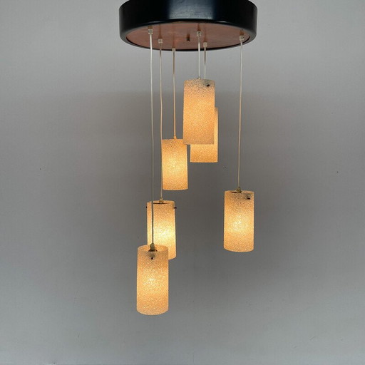 Mid-century cascade wood and crushed plastic pendant lamp, 1970s