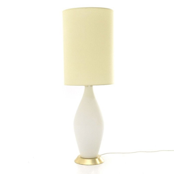 Image 1 of Vintage opal glass and brass table lamp, Italy 1950