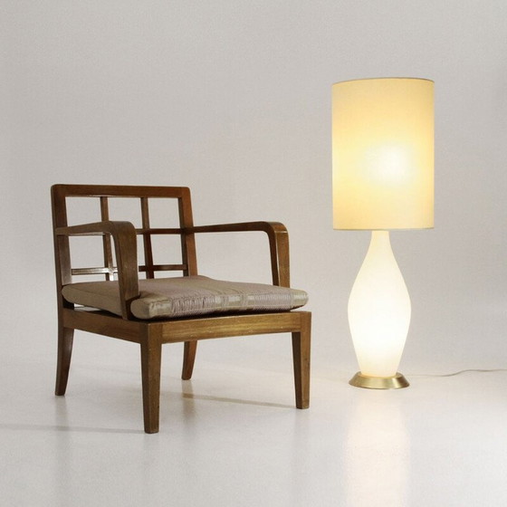 Image 1 of Vintage opal glass and brass table lamp, Italy 1950