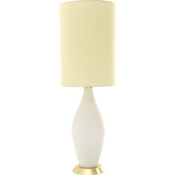 Image 1 of Vintage opal glass and brass table lamp, Italy 1950