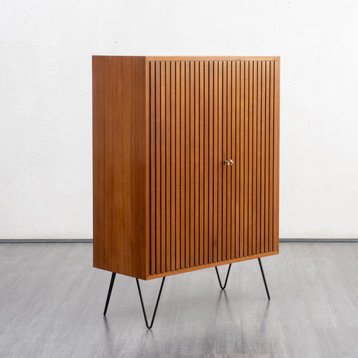 1960s highboard with rippled front, teak, restored