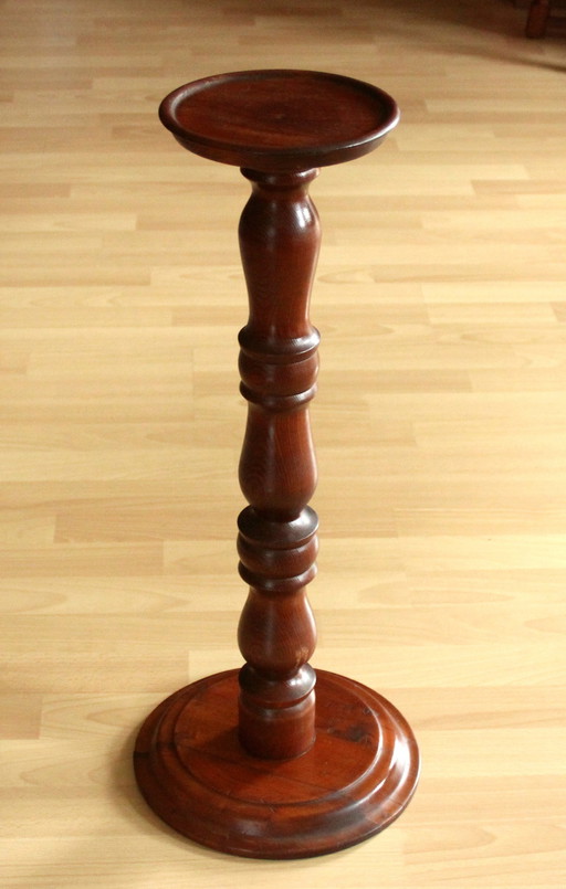 1930S - Handcrafted High Flower Stand - Wooden Flower Column - Turned