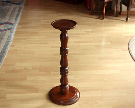 1930S - Handcrafted High Flower Stand - Wooden Flower Column - Turned