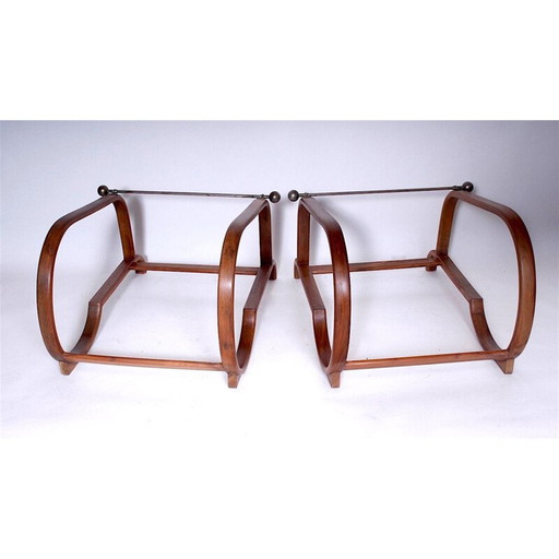 Pair of vintage armchairs in wood and fabric, Czechoslovakia 1920