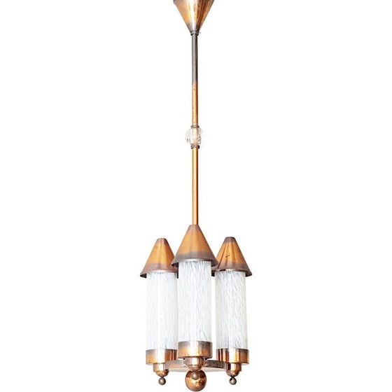 Image 1 of Vintage chandelier a piece of glass glued invisible copper and glass, 1940