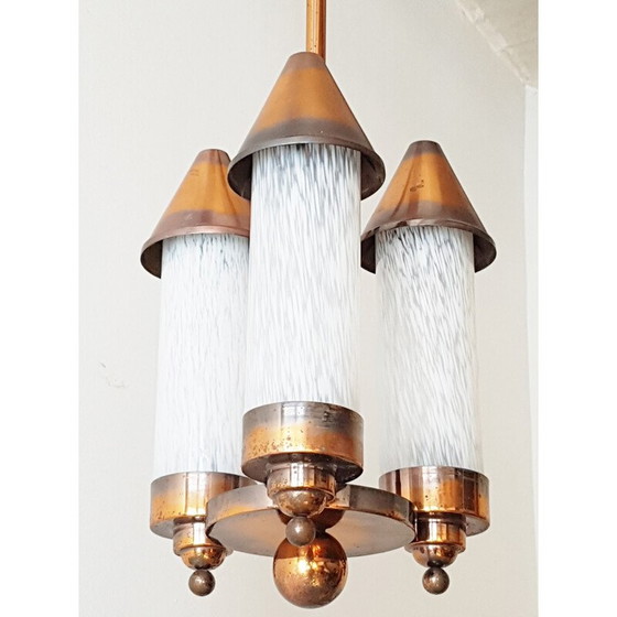 Image 1 of Vintage chandelier a piece of glass glued invisible copper and glass, 1940