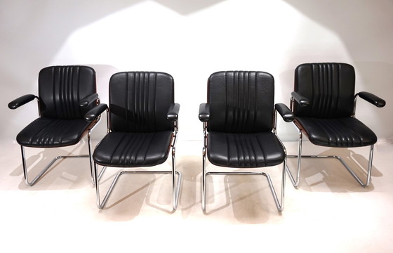 Image 1 of Martin Stoll Set Of 4 Leather Dining/Conference Chairs By Prof. Karl Dittert