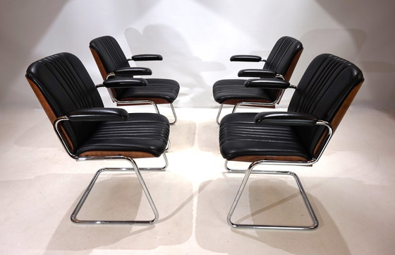 Image 1 of Martin Stoll Set Of 4 Leather Dining/Conference Chairs By Prof. Karl Dittert