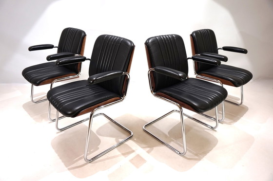 Image 1 of Martin Stoll Set Of 4 Leather Dining/Conference Chairs By Prof. Karl Dittert