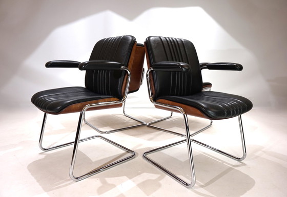 Image 1 of Martin Stoll Set Of 4 Leather Dining/Conference Chairs By Prof. Karl Dittert