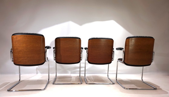 Image 1 of Martin Stoll Set Of 4 Leather Dining/Conference Chairs By Prof. Karl Dittert