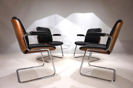 Image 1 of Martin Stoll Set Of 4 Leather Dining/Conference Chairs By Prof. Karl Dittert