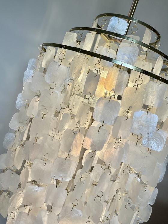 Image 1 of Xxxl Taille Large Shells Capiz Pearl Pendant Lamp Gold Frame