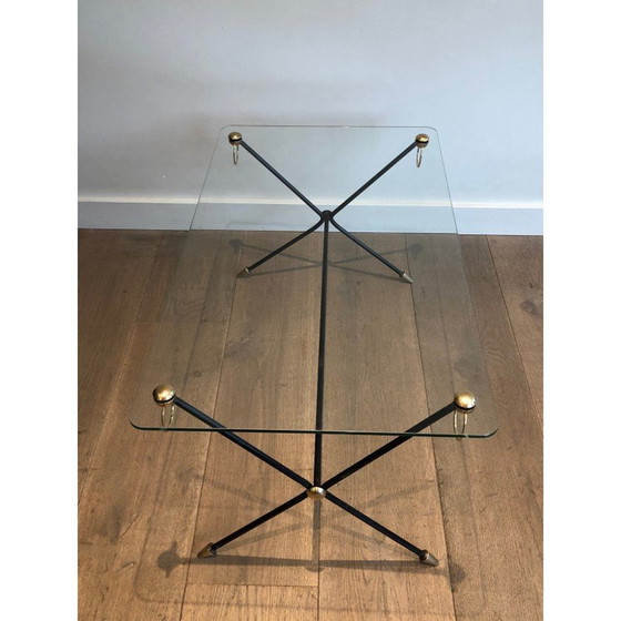 Image 1 of Vintage lacquered metal and brass coffee table by Jacques Adnet, 1950