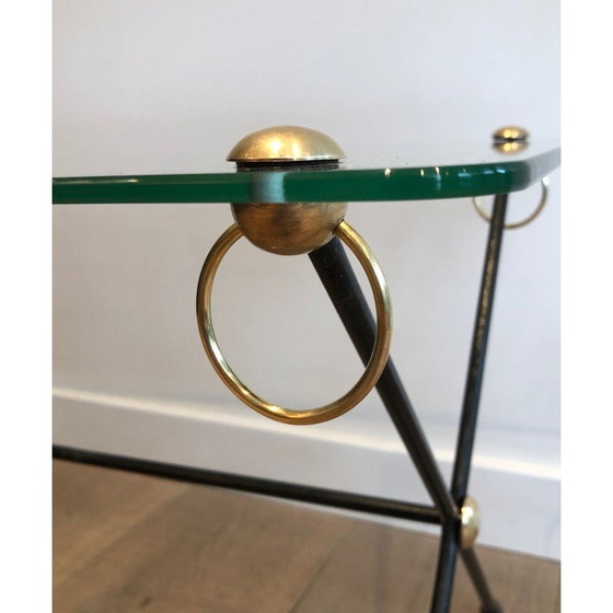 Image 1 of Vintage lacquered metal and brass coffee table by Jacques Adnet, 1950